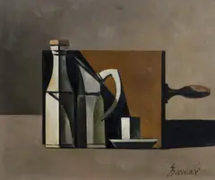 Duilio Barnabè, Stillleben mit Flasche, Kanne und Tasse, Öl auf Leinwand; ungerahmt