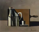 Duilio Barnabè, Stillleben mit Flasche, Kanne und Tasse, Öl auf Leinwand; ungerahmt
