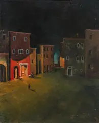 Herbert von Reyl-Hanisch, Nächtlicher Stadtplatz, Öl auf Holz, ungerahmt