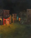 Nächtlicher Stadtplatz by Herbert von Reyl-Hanisch, Öl auf Holz, ungerahmt, sold Feb 2016