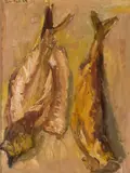 Georg Eisler, Bücklinge, 1964, Öl auf Leinwand