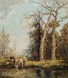 Autumn (Cows at the riverside) by Otto Eduard Pippel, oil on canvas, sold Feb 2016