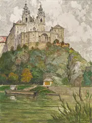 Walter Prinzl, Blick auf Stift Melk, Öl auf Leinwand