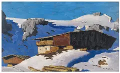 Alfons Walde, Einsamer Berghof, um 1934, Öl auf Papier auf Karton