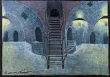 Ernst Fuchs, Bühnenentwurf für die Oper "Carmen", Kellergewölbe, 1972, Mischtechnik auf Papier auf Karton