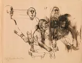 Alfred Hrdlicka, o.T., Studienblatt (Themenkreis wohl Hamlet), 1970, Tusche auf braunem Ingres-Papier