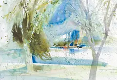 Kurt Panzenberger, Landschaft mit Bäumen, 1993, Mischtechnik auf Papier