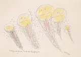 Gustav Peichl, 4 fliegende Geister und ein Nachzügler, 2001, Mischtechnik auf Papier; ungerahmt