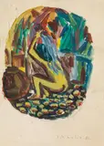 Hubert Schmalix, Konvolut aus zwei Arbeiten: Der erste Bericht, Pregnant Woman, 1980, Mischtechik auf Papier