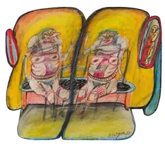 Der Streit by Franz Ringel, 1973, oil on paper on panel, sold Feb 2016