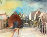 Bernhard Vogel, Dorfansicht, 1990, Aquarell auf Papier