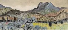 Mediterrane Hügellandschaft by Herbert Breiter, 1982, Mischtechnik auf Papier, sold Jan 2016