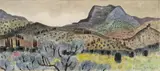 Herbert Breiter, Mediterrane Hügellandschaft, 1982, Mischtechnik auf Papier