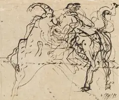 Hans Hoffmann, Konvolut aus zwei Arbeiten: Widder; Prosit 1992, Tusche auf Büttenpapier; Mischtechnik auf Papier