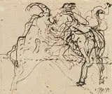 Hans Hoffmann, Konvolut aus zwei Arbeiten: Widder; Prosit 1992, Tusche auf Büttenpapier; Mischtechnik auf Papier