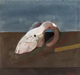 Karl Korab, Stillleben mit Widderschädel, 1986, Gouache auf Papier