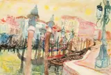 Kurt Moldovan, Ansicht Venedig mit Laterne, 1977, Aquarell auf Papier