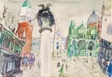 Kurt Moldovan, Markusplatz in Venedig, 1977, Aquarell auf Papier
