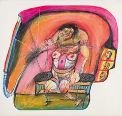 o.T. by Franz Ringel, 1974, Mischtechnik auf Papier, sold Jan 2016