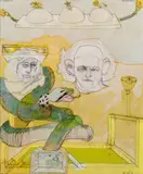 Peter Sengl, Zwei Personenvisionen - Ein Ohrwaschlkaktus, 1971, Mischtechnik auf Platte