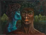 Peter Proksch, Doppelkopf, 1959, oil on panel
