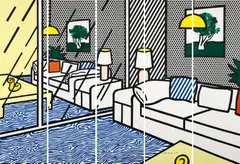 Roy Lichtenstein, Wallpaper with blue floor interior, 1992, color silkscreen; edition: 188/300