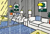 Roy Lichtenstein, Wallpaper with blue floor interior, 1992, color silkscreen; edition: 188/300