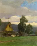 Ferdinand Brunner, Bauernhäuser im Mühlviertel, oil on cardboard