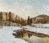 Adolf Helmberger, Winter am Bach (St. Gilgen am Wolfgangsee), 1961, oil on canvas