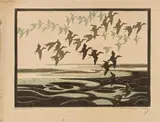 Ducks by Norbertine Bresslern-Roth, colour linocut, unframed, sold Nov 2015