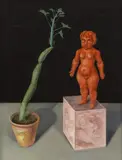 Rudolf Wacker, Stilleben mit Würfel, 1930, oil on panel