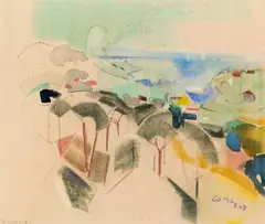 Anton Mahringer, Côte d’Azur, 1949, pastel and watercolour on half linen paper