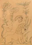 Lado Gudiashvili, Woman with mythological creature, mixed media on paper
