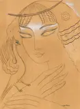 Lado Gudiashvili, Woman with phoenix, coloured pencil on paper