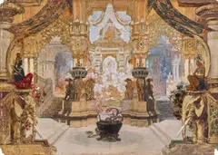 Leopold Rothaug, Scenery from "Die Jungfrau von Orléans, mixed media on paper, unframed