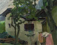 Hans Josef Weber Tyrol, Farm with trees, c. 1920, oil on cardboard
