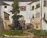 Artur Nikodem, Arched courtyard in Tyrol, c. 1925, oil on cardboard