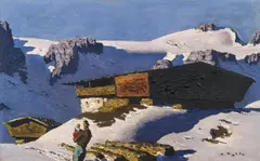 Alfons Walde, Einsamer Berghof, c. 1934, oil on cardboard on panel