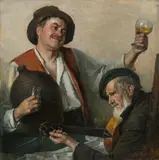 Karl Truppe, Die beiden Zecher, 1949, oil on hardboard