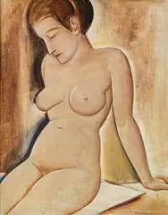 Georg Philipp Wörlen, Sitting female nude, 1925, oil on cardboard