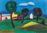 Leopold Birstinger, Landscape with farm, 1950-59, oil on canvas