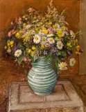 Adolf Helmberger, Sommerblumen in Gmundener Krug, 1953, oil on canvas