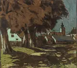 Oskar Mulley, Dorfansicht, 1918, mixed media on paper