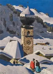 Alfons Walde, Tiroler Bergdorf (Auracher Kirchl), 1944, oil on cardboard