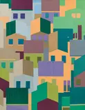 Hubert Schmalix, Dachlandschaft, 1995, oil on canvas