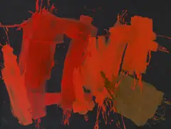 Markus Prachensky, Rouges différents sur noir, 1957, oil on canvas