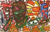 Peter Pongratz, Hubschrauber Panzer und fliegende Köpfe, 1993, mixed media on paper
