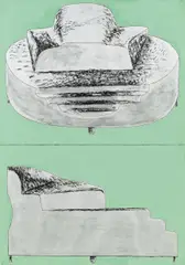 Bruno Gironcoli, Architektur Studie, mixed media (metal-colour, tempera) on paper