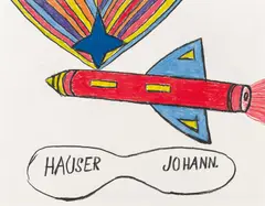 Rocket by Johann Hauser, coloured pencil on paper, sold Nov 2015