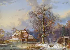 Remigius Adrianus Haanen, Village in winter, watercolour on paper